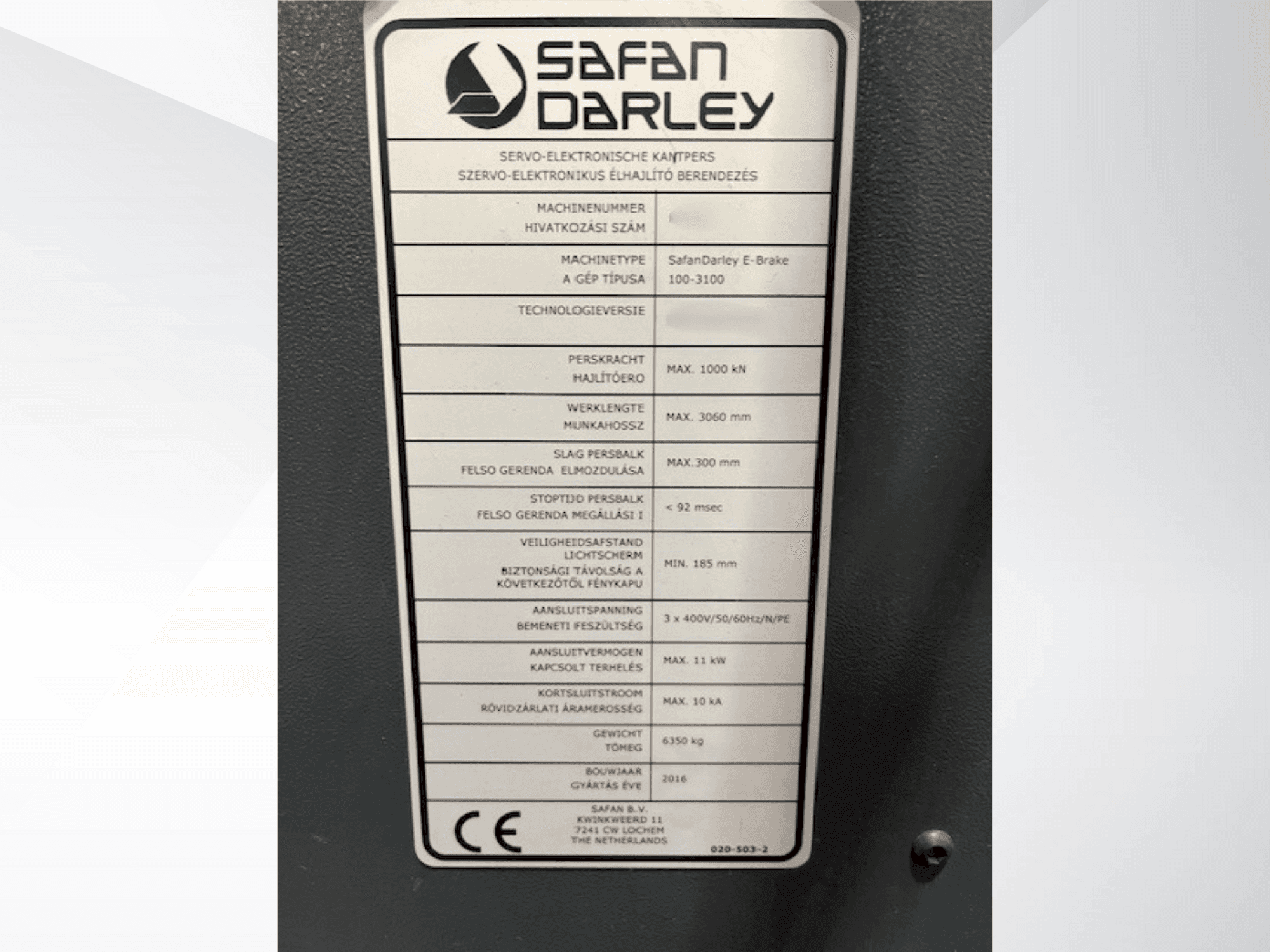 Makine Safan E Brake 100 3100 - Önden görünüm